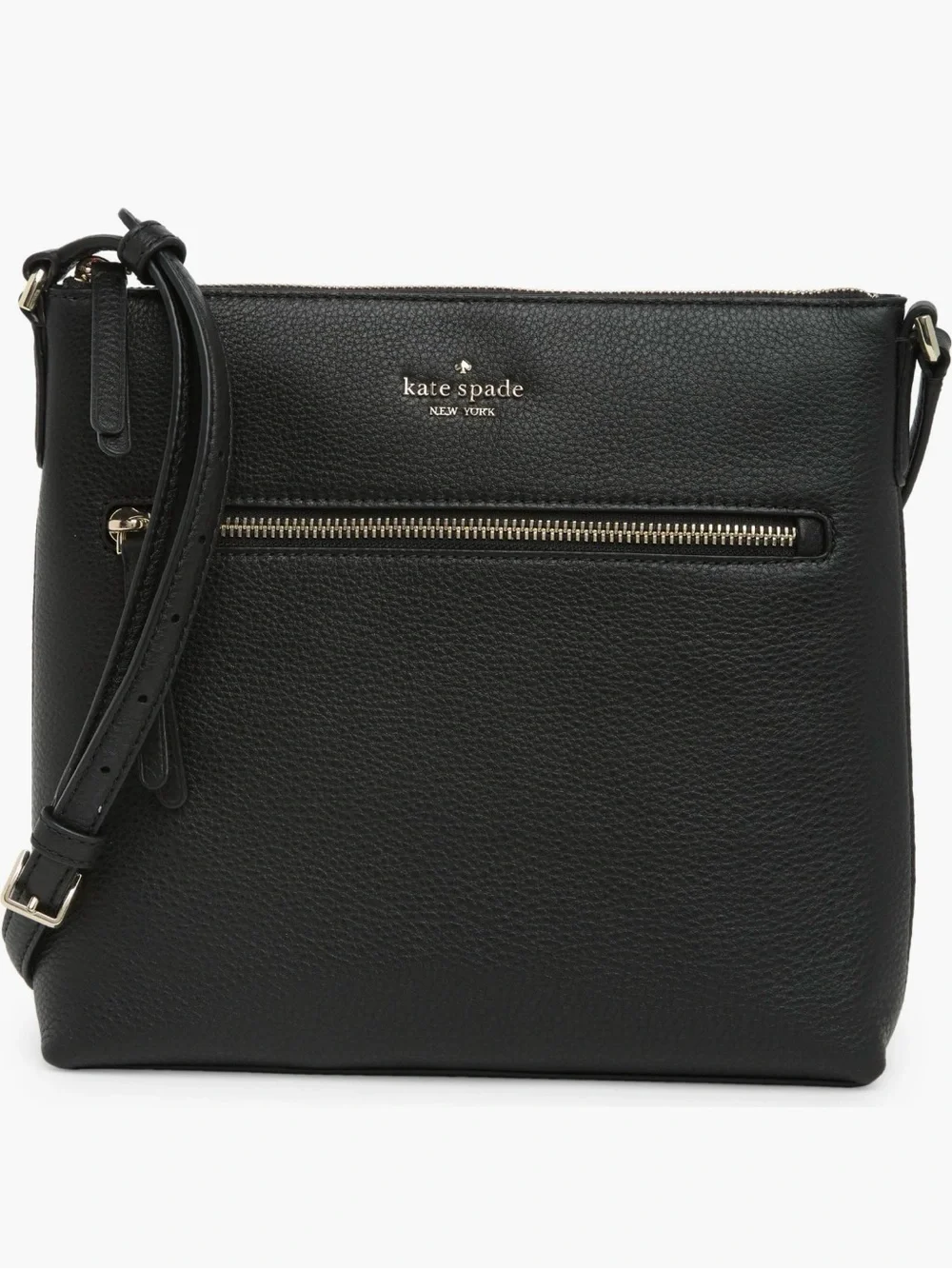 Kate Spade Jackson Top Zip Leather Crossbody Bag in Black Pebble Learher